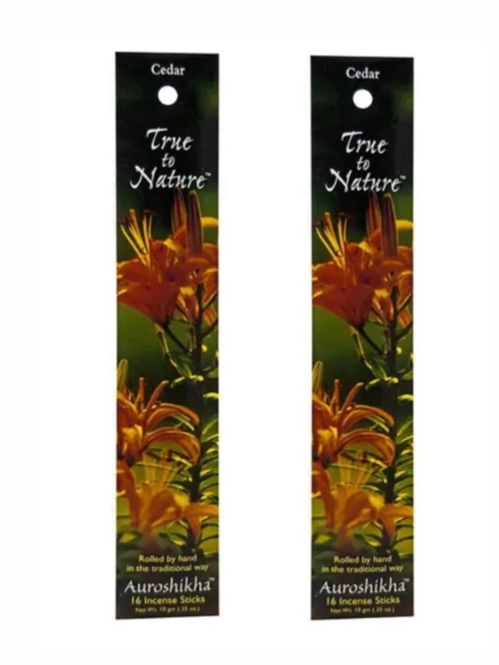 Two True to Nature Auroshikha Incense Sticks Cedar 10 Grams
